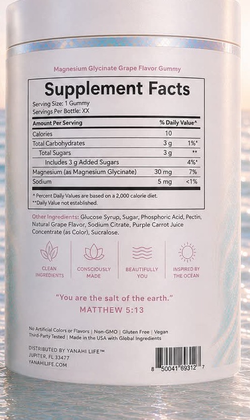 Calm + Glow supplement facts label