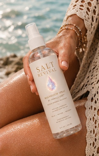 Applying Salt Revival magnesium spray to skin
